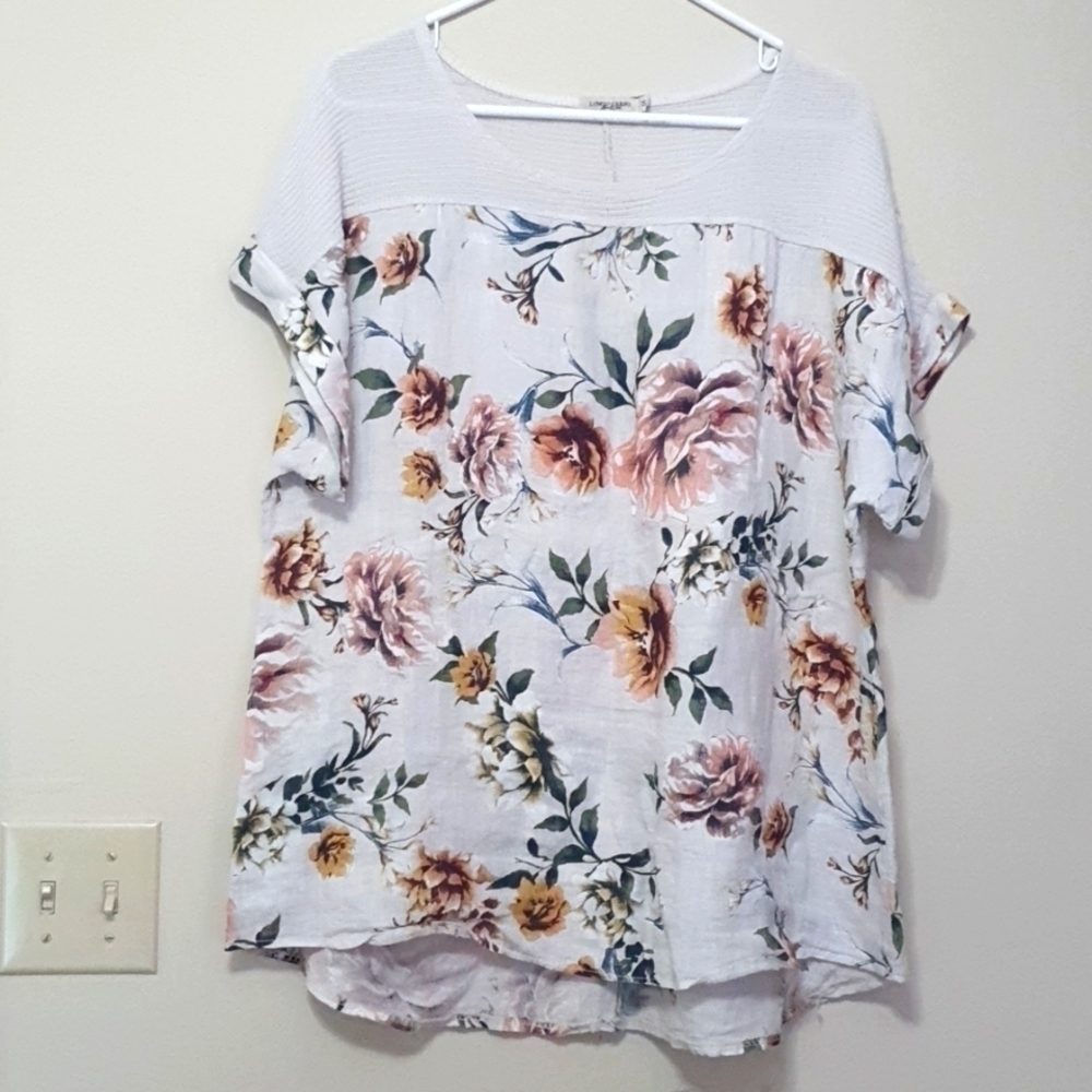 Lungo L'arno 100% Linen Floral Tunic Top